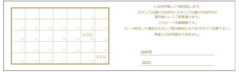 喫茶ポイントカード：Y201裏