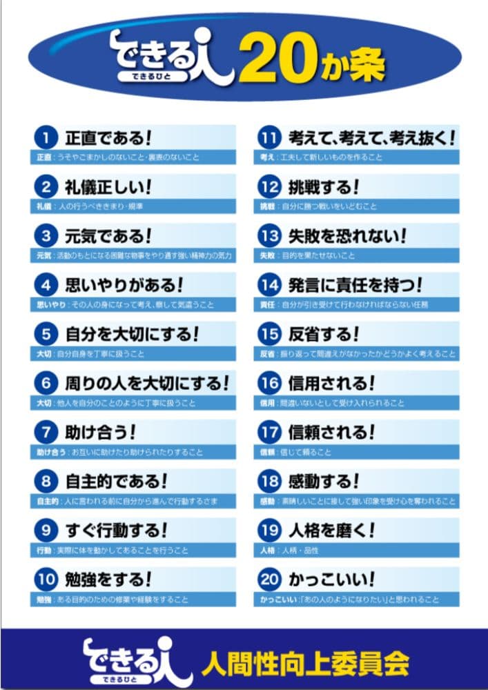 人材育成向上:できる人20か条ポスター