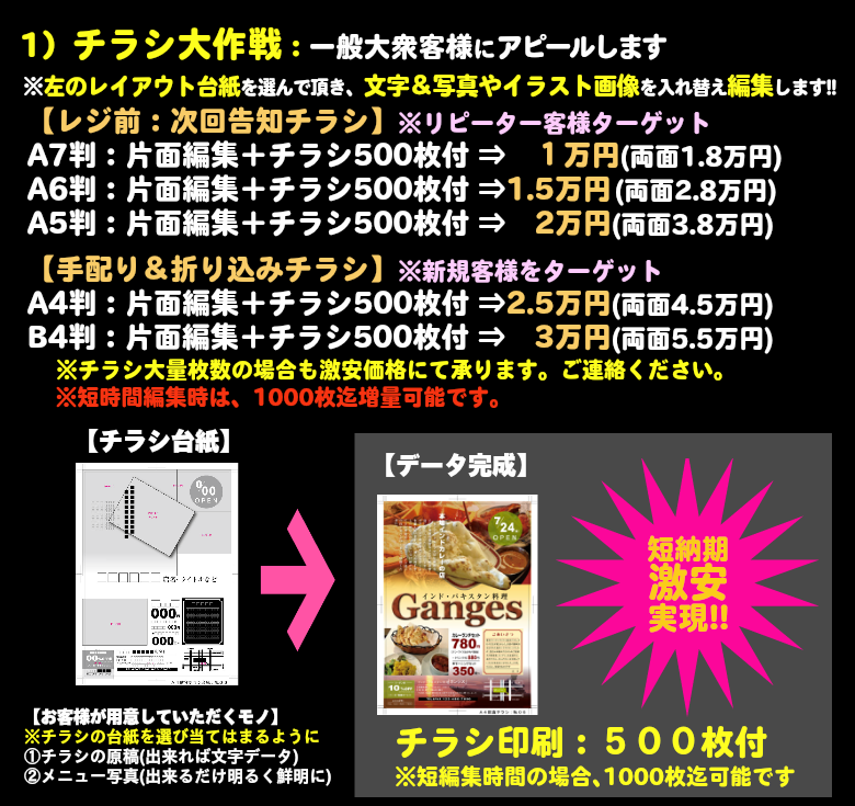 いろは株式会社は、飲食店様のチラシ：一般大衆をターゲットにする販促ツールを早く、きれいに激安で作成しています。